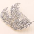 Feather Rhinestone Hair Comb Silver - One Size