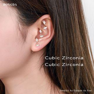 Leaf Rhinestone Alloy Earring 1 Pc - Gold - One Size
