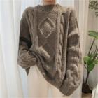 Crew-neck Cable-knit Sweater Gray - One Size