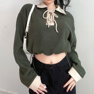 Cropped Lace-up Polo Sweatshirt