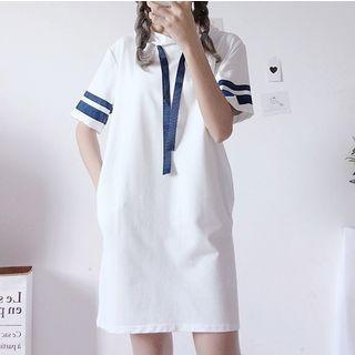Short Sleeve Striped Hood Dress