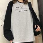 Long-sleeve Letter Raglan T-shirt Gray & Black - One Size