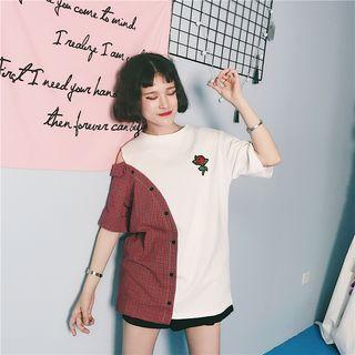 Short-sleeve Embroider Panel T-shirt
