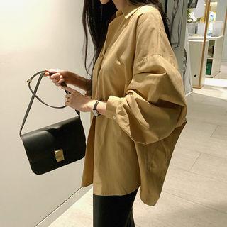 Open-placket Pleated-cuff Oversized Shirt