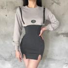 Set: Spaghetti Strap Mini Bodycon Dress + Lettering Cropped Sweatshirt
