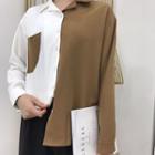 Colour Block Long-sleeve Shirt As Shown In Figure - One Size