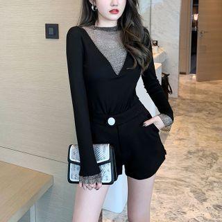 Mock-neck Mesh Panel T-shirt