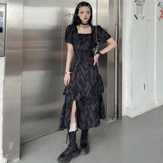 Short-sleeve Tie-dye Midi A-line Dress