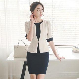 Inset Collarless Jacket Sheath Dress