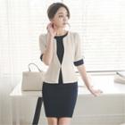 Inset Collarless Jacket Sheath Dress