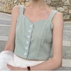 Wide Strap Gingham Button Cropped Top