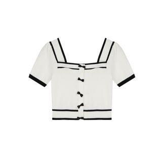 Bow Detail Short Sleeve Knit Top