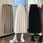 Plain High-waist Midi Pleated Skirt