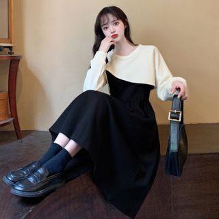 Asymmetrical Cropped Sweatshirt / Spaghetti Strap Midi A-line Dress
