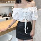Lace Up Off-shoulder Cropped Short-sleeve Top