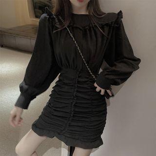 Frilled Trim Ruched Bodycon Dress