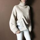 Turtleneck Drop-shoulder Sweater Beige - One Size