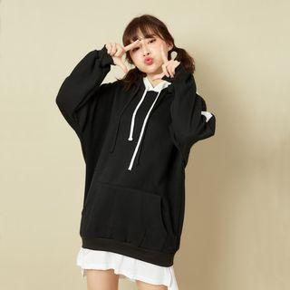 Mock Two-piece Hoodie Dress Black - One Size