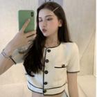 Contrast Trim Single-breasted Short-sleeve Cropped Jacket
