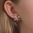 Rhinestone Faux Pearl Flower Earring 01-5026 - Gold - One Size