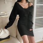 Set: Wrap Knit Top + Sleeveless Minidress Black - One Size