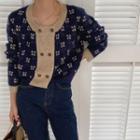 Contrast Trim Floral Cardigan