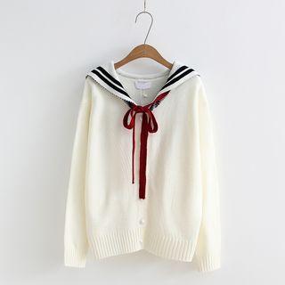 Letter Embroidered Sailor Collar Cardigan