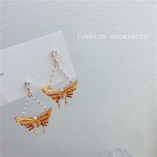 Butterfly Faux Crystal Faux Pearl Dangle Earring 1 Pair - Champagne - One Size