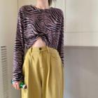 Long-sleeve Round Neck Leopard Print Top