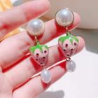Strawberry Faux Pearl Dangle Earring 1 Pair - Silver Stud - Pink - One Size