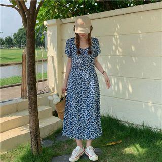 V-neck Floral Print Dress Floral - Blue - One Size