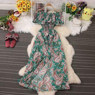 Off-shoulder Paisley Print Midi Sundress
