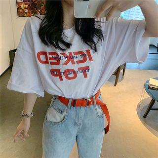 Short-sleeve Letter Print T-shirt White - One Size