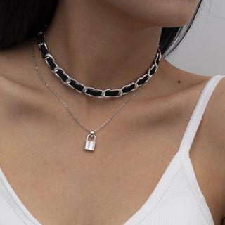 Set Of 2: Chain Lock Necklace