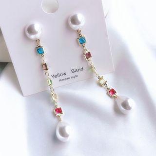 Faux Pearl Rhinestone Dangle Earring S925 Silver Needle - As Shown In Figure - One Size
