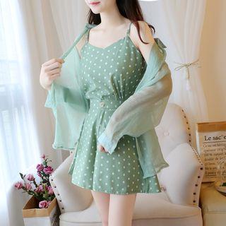 Set: Dotted Camisole + Shorts + Light Jacket