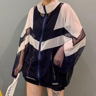 Two Tone Mesh Zip-up Jacket