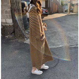 Drawstring Striped Loose-fit Sweatshirt