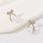 925 Sterling Silver Rhinestone Faux Pearl Stud Earrings Gold - 1 Pair - One Size