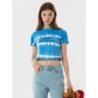 Lettuce-edge Dyed Cropped T-shirt Blue - One Size