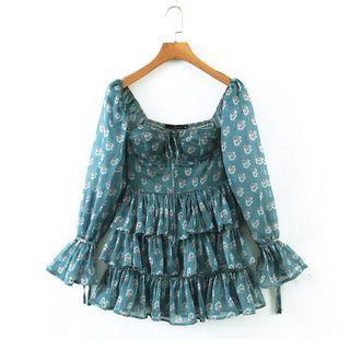 Long-sleeve Patterned Mini Smock Dress
