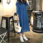 3/4 Sleeve Polka Dot Chiffon Midi Dress Blue - One Size
