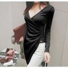 Long-sleeve V-neck Asymmetrical Top