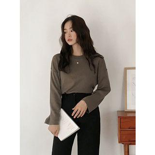 Colored Crew-neck Rib-knit Top