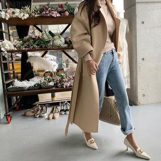 Reversible Woolen Wrap Coat Beige - One Size