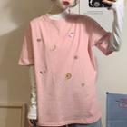 Long Sleeve Plain T-shirt / Short Sleeve Fruit Embroidered T-shirt