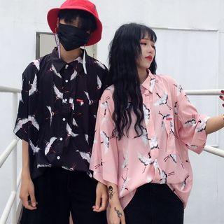 Couple Matching Print Elbow-sleeve Shirt