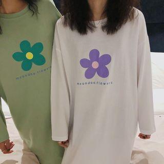 Flower Print Long-sleeve T-shirt Dress