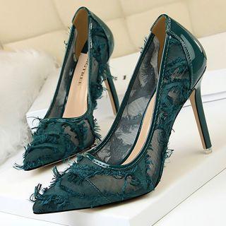 Fringed Mesh High-heel Pumps