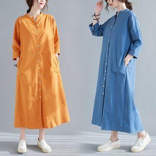 3/4-sleeve Maxi Shirt Dress